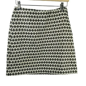 LOFT A Line Mini Skirt 4 Petite Geometric Print Metallic Thread Black White Gold